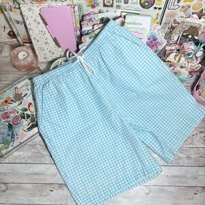 BLAIR Blue & White Gingham Print Drawstring Shorts Sz.S Summer Gardening Retro
